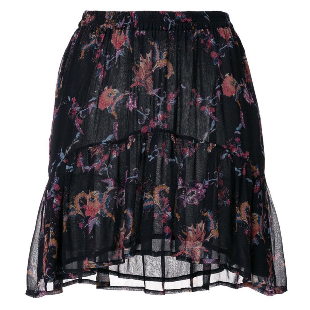 IRO Lilie Ruffle Skirt in Black/Pink Floral NWT